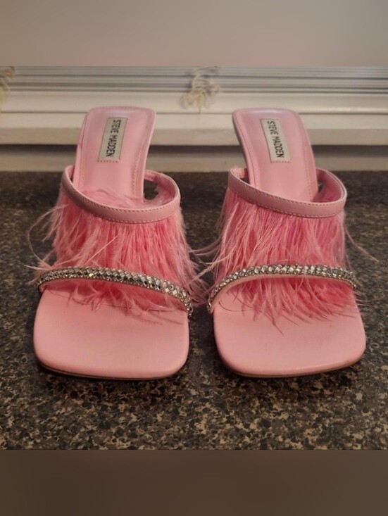 Steve Madden Shoes - Steve Madden Pink Feather Slide Sandals with Crystal Strap